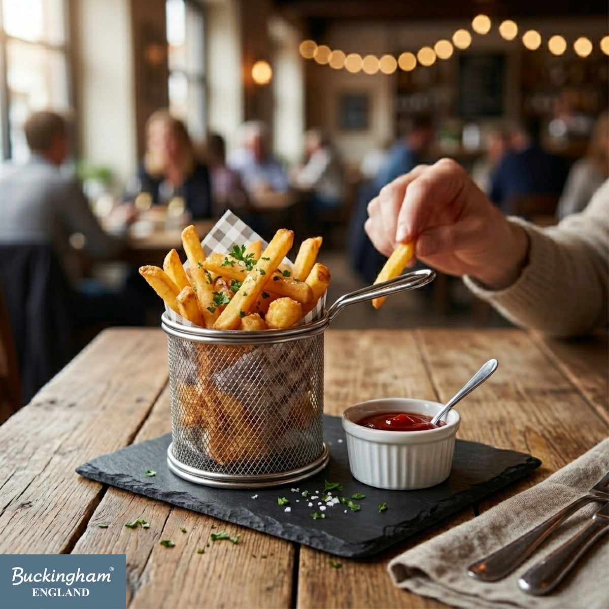 Buckingham Stainless Steel Mini Round Basket with Sturdy Handle
