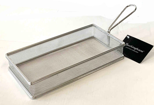 Buckingham Fine Mesh Rectangular Serving Fry Basket Stainless Steel Oil Fryer Basket for Deep Frying Cooking and Food Presentation Chip Fryer Basket with Filter Screen for Kitchen and Restaurant use