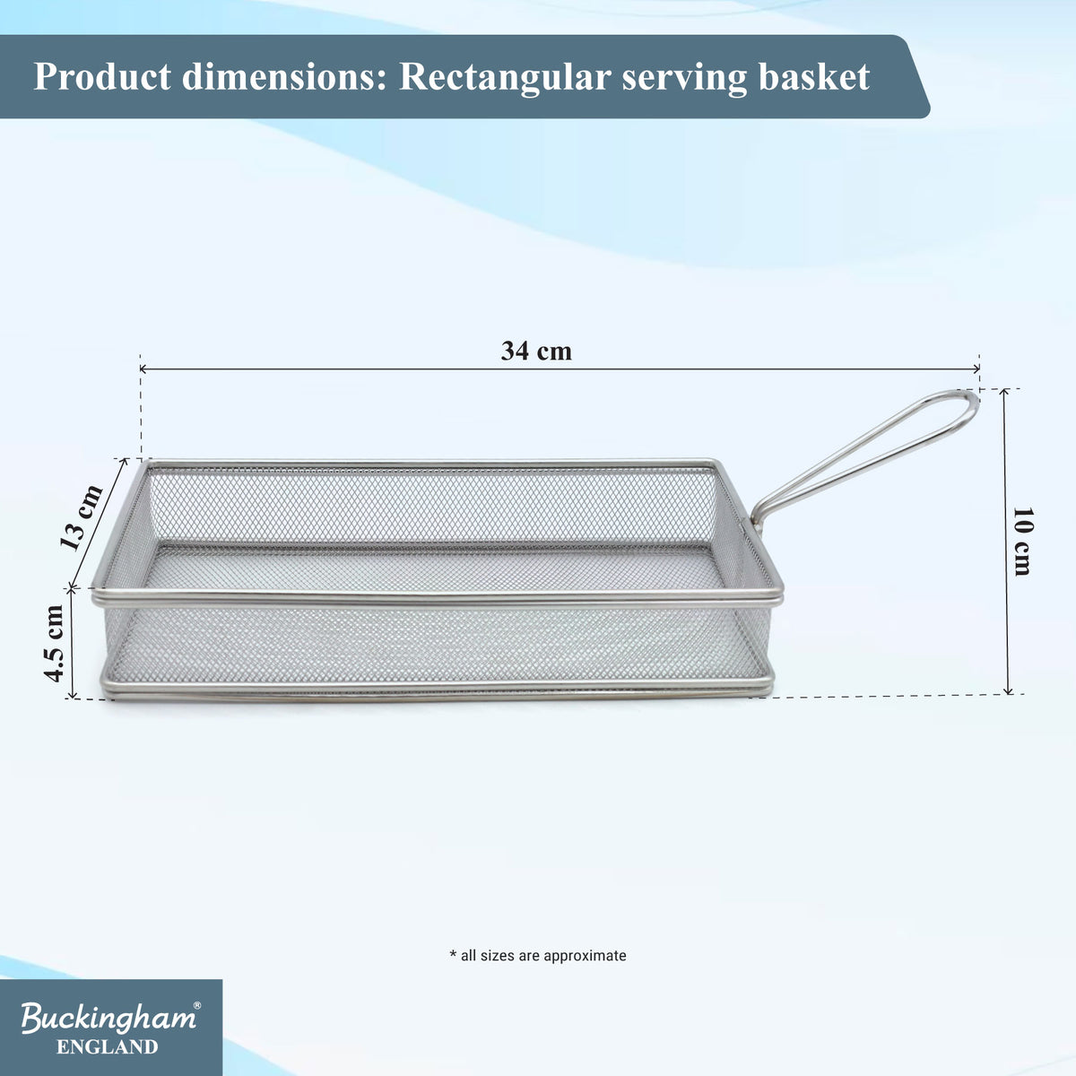 Buckingham Fine Mesh Rectangular Basket Strainer 34 x 10 x 4.5 cm