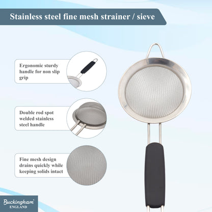Buckingham Stainless Steel Fine Mesh Strainer with Black Handle