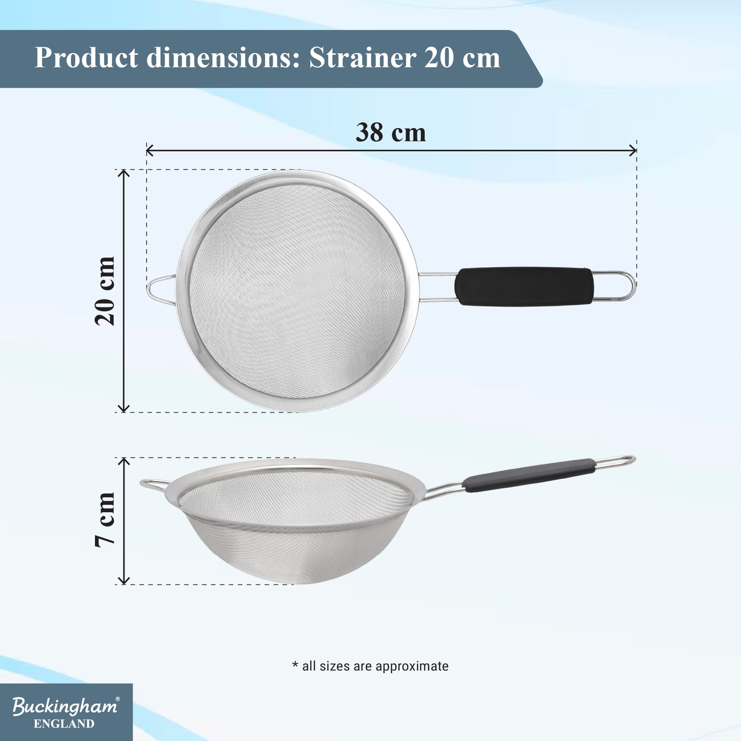 Buckingham Stainless Steel Fine Mesh Strainer with Black Handle