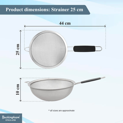 Buckingham Stainless Steel Fine Mesh Strainer with Black Handle