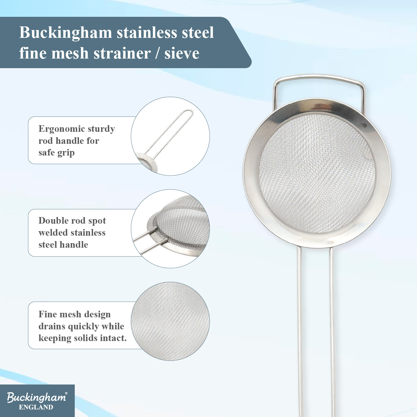 Buckingham Stainless Steel 30 Ultra Fine Mesh Sieve