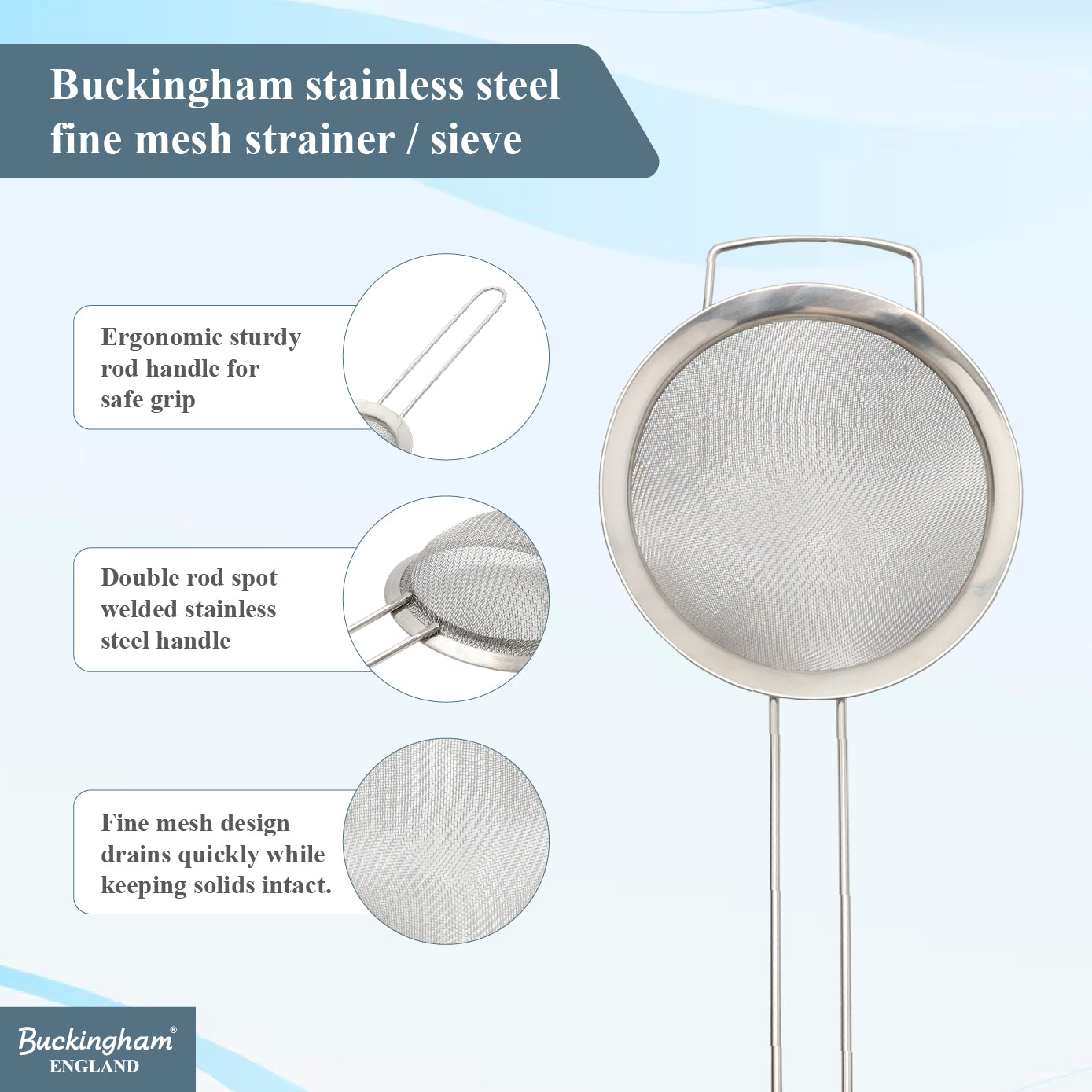 Buckingham Stainless Steel 30 Ultra Fine Mesh Sieve