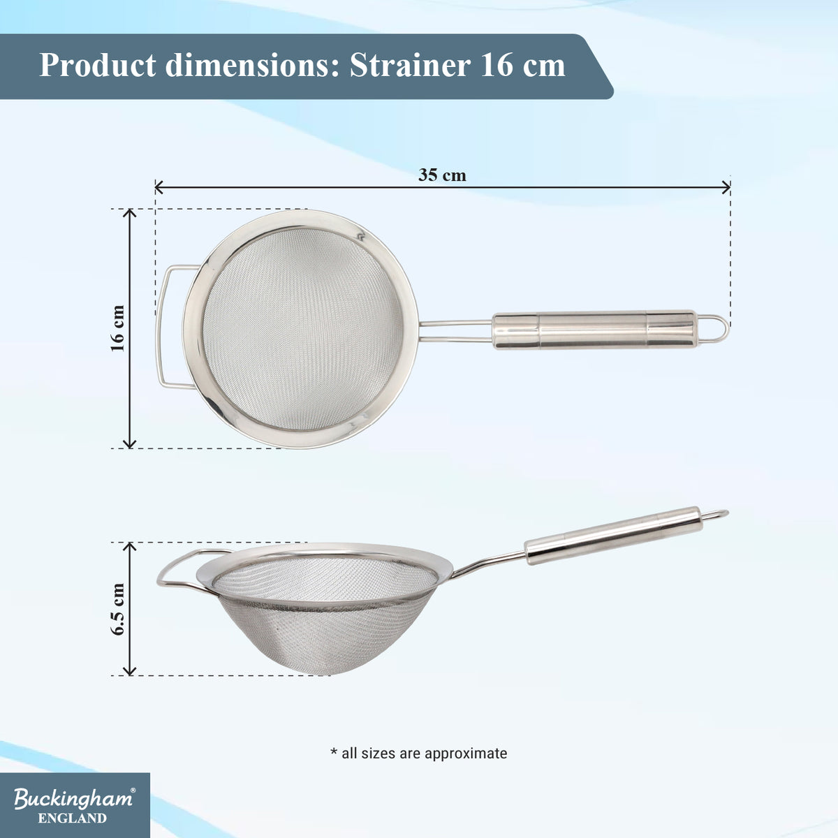 Buckingham Fine Mesh Stainless Steel Sieve with Easy Grip Handle