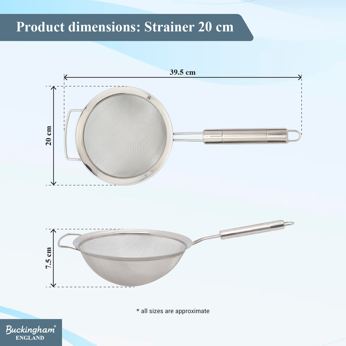 Buckingham Fine Mesh Stainless Steel Sieve with Easy Grip Handle