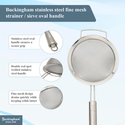 Buckingham Fine Mesh Stainless Steel Sieve with Easy Grip Handle