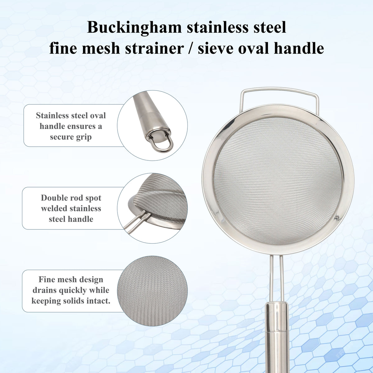 Buckingham Fine Mesh Stainless Steel Sieve with Easy Grip Handle
