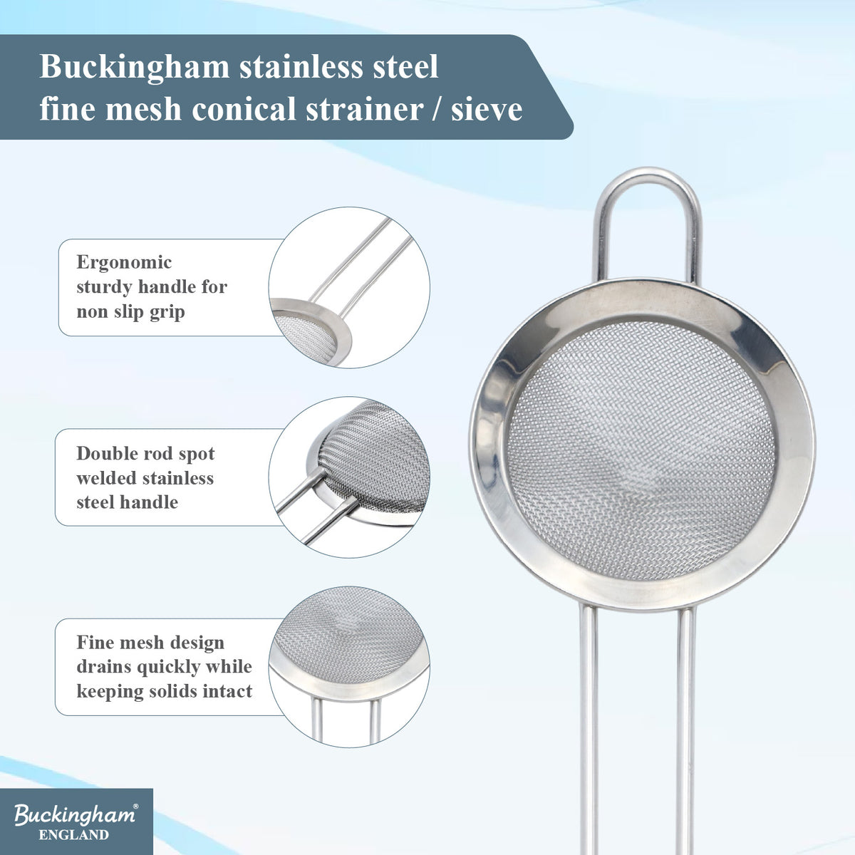 Buckingham Stainless Steel  Conical Fine Mesh Strainer