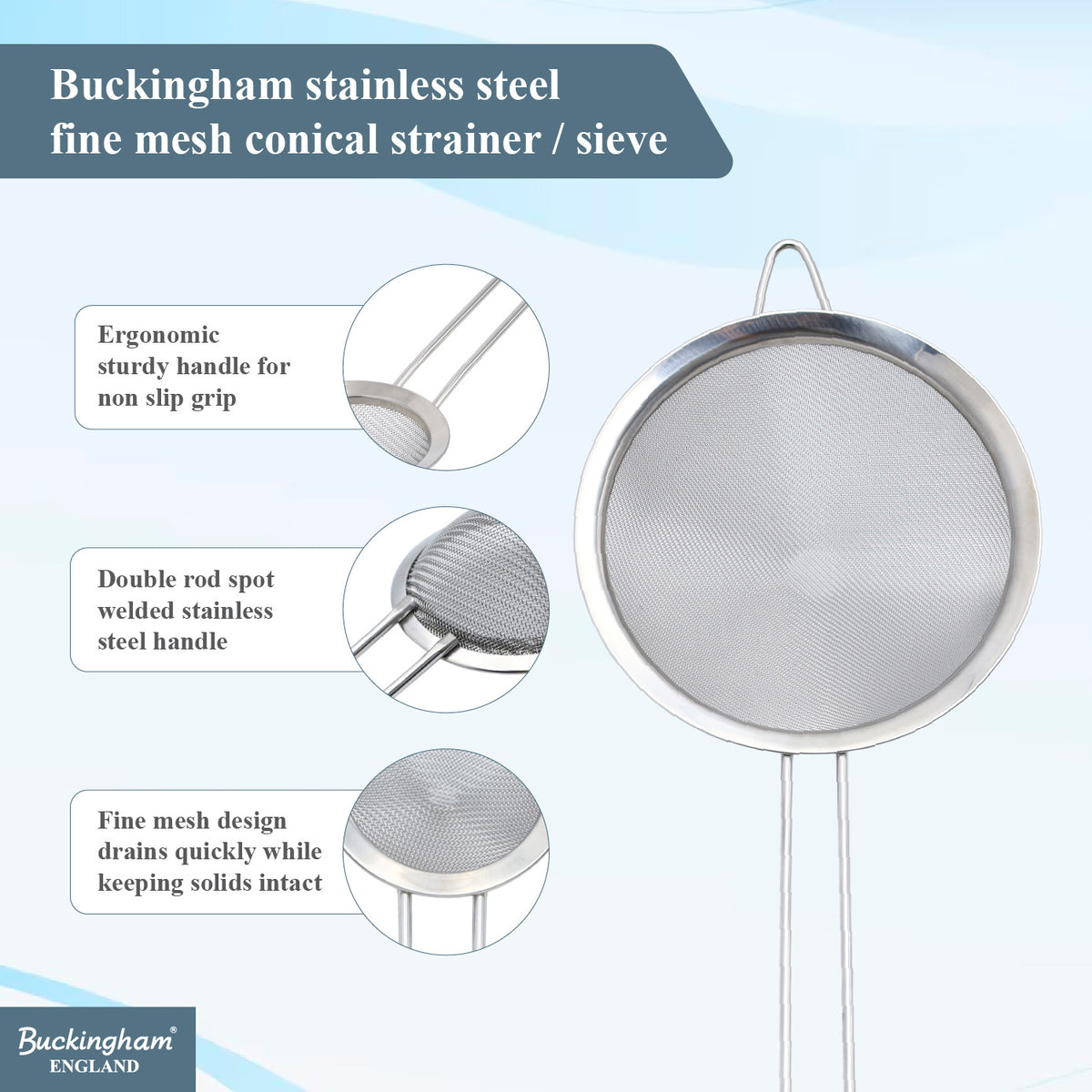 Buckingham Stainless Steel  Conical Fine Mesh Strainer