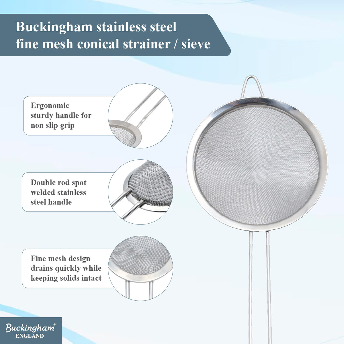 Buckingham Stainless Steel  Conical Fine Mesh Strainer