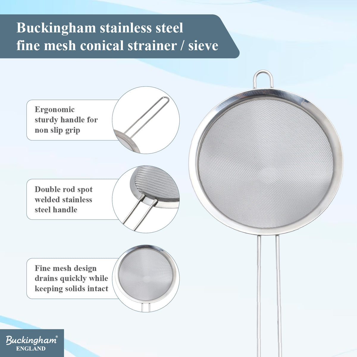 Buckingham Stainless Steel  Conical Fine Mesh Strainer