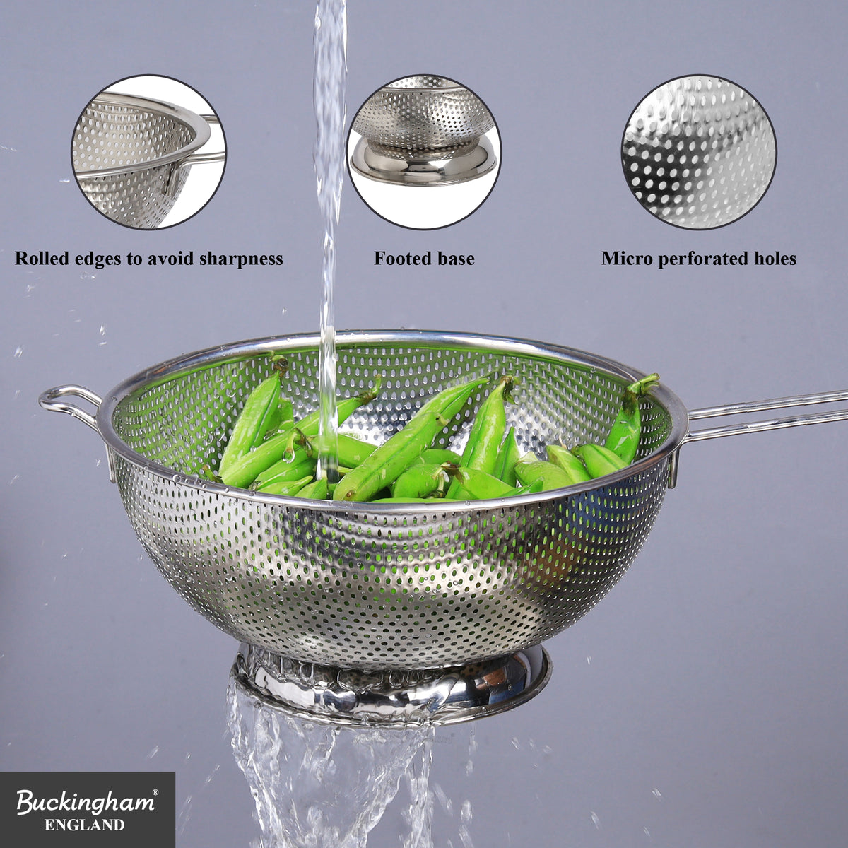 Buckingham Stainless Steel Micro Perforated Long Handle Colander