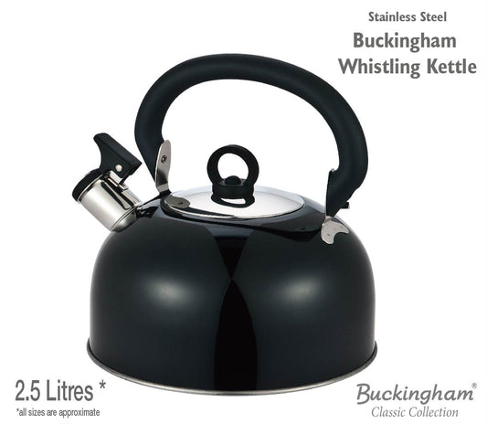 Buckingham Colour Coated Stainless Steel Camping Whistling Kettle with Heat Resistant Phenolic Handle.