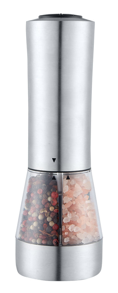 Buckingham Electric Salt and Pepper Mills, Combi Mill, Dual 2 in 1 Battery Operated with Adjustable Ceramic Grinders, Single, Stainless Steel