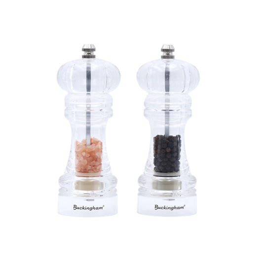 Buckingham Acrylic Classic salt & Pepper mill set, easy to use, Perfect for seasoning.