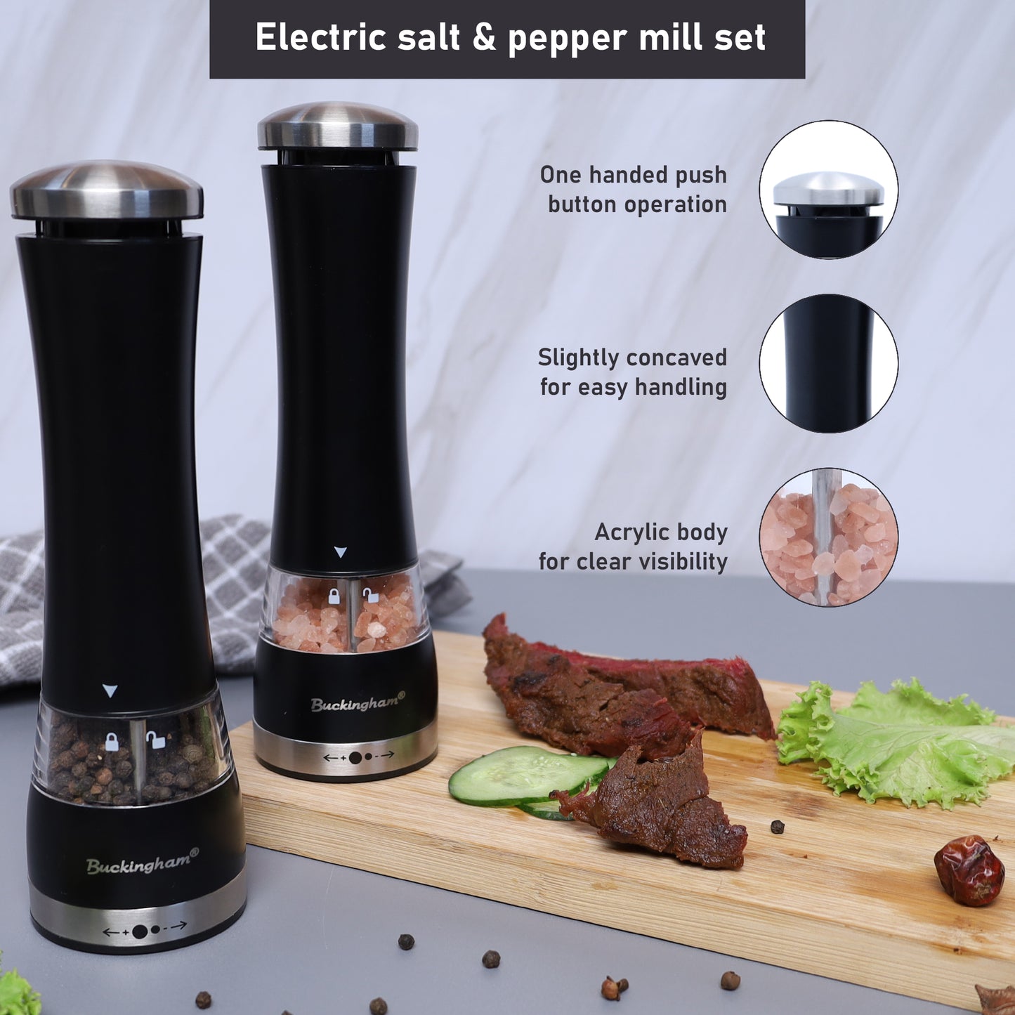 Buckingham Stainless Steel Salt and Pepper Mill Set