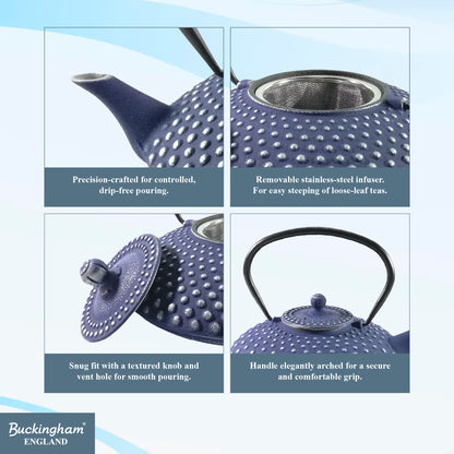 Buckingham Cast Iron Japanese Tea Pot with Traditional Pimple Design 800 ml