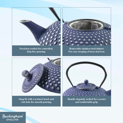 Buckingham Cast Iron Japanese Tea Pot with Traditional Pimple Design 800 ml
