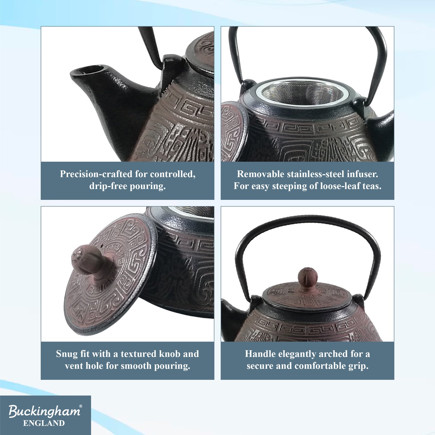 Buckingham Japanese Cast Iron Tea Pots Aztec Tetsubin