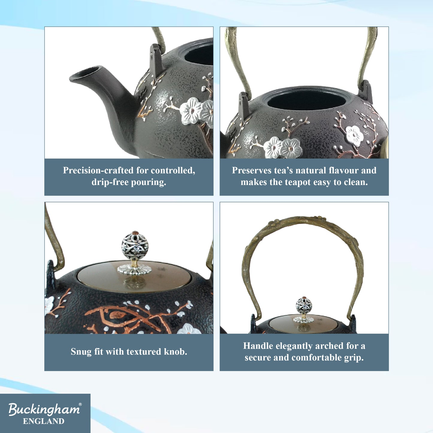 Buckingham Handmade Japanese Style Cast Iron Teapot Gift Set 1300 ml