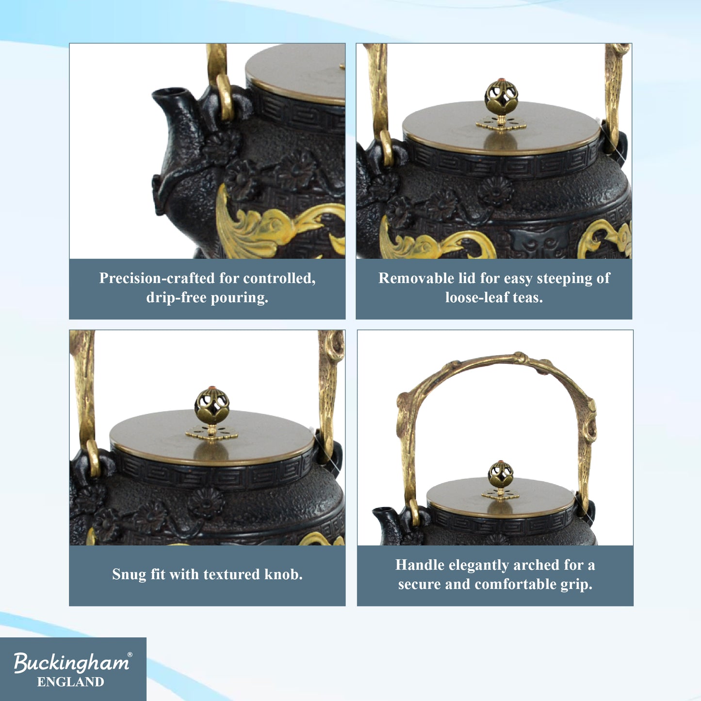 Buckingham Handmade Cast Iron Tetsubin with Elegant Gift Box Set for Tea 1500 ml