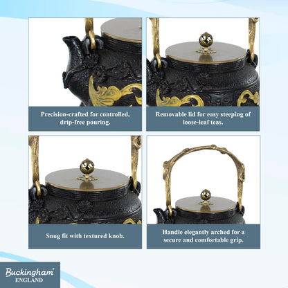 Buckingham Handmade Cast Iron Tetsubin with Elegant Gift Box Set for Tea 1500 ml