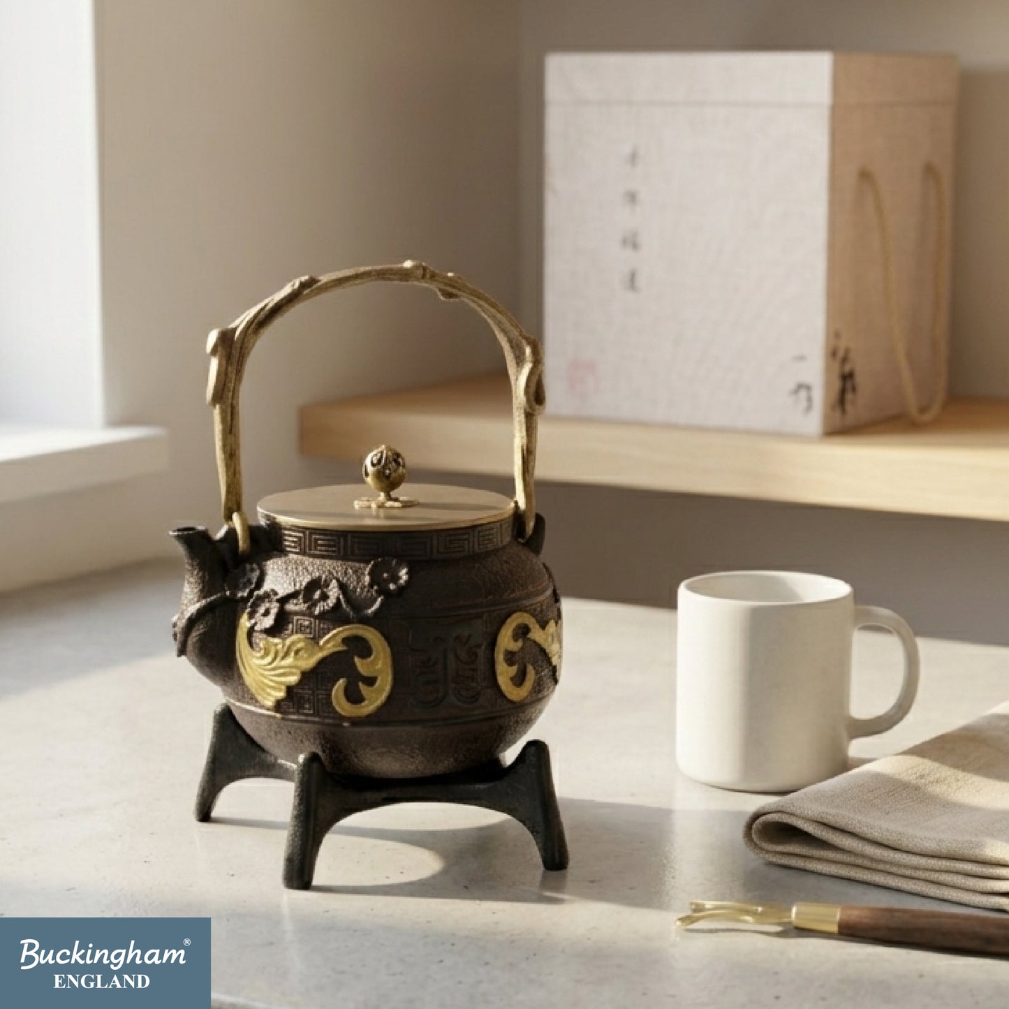 Buckingham Handmade Cast Iron Tetsubin with Elegant Gift Box Set for Tea 1500 ml