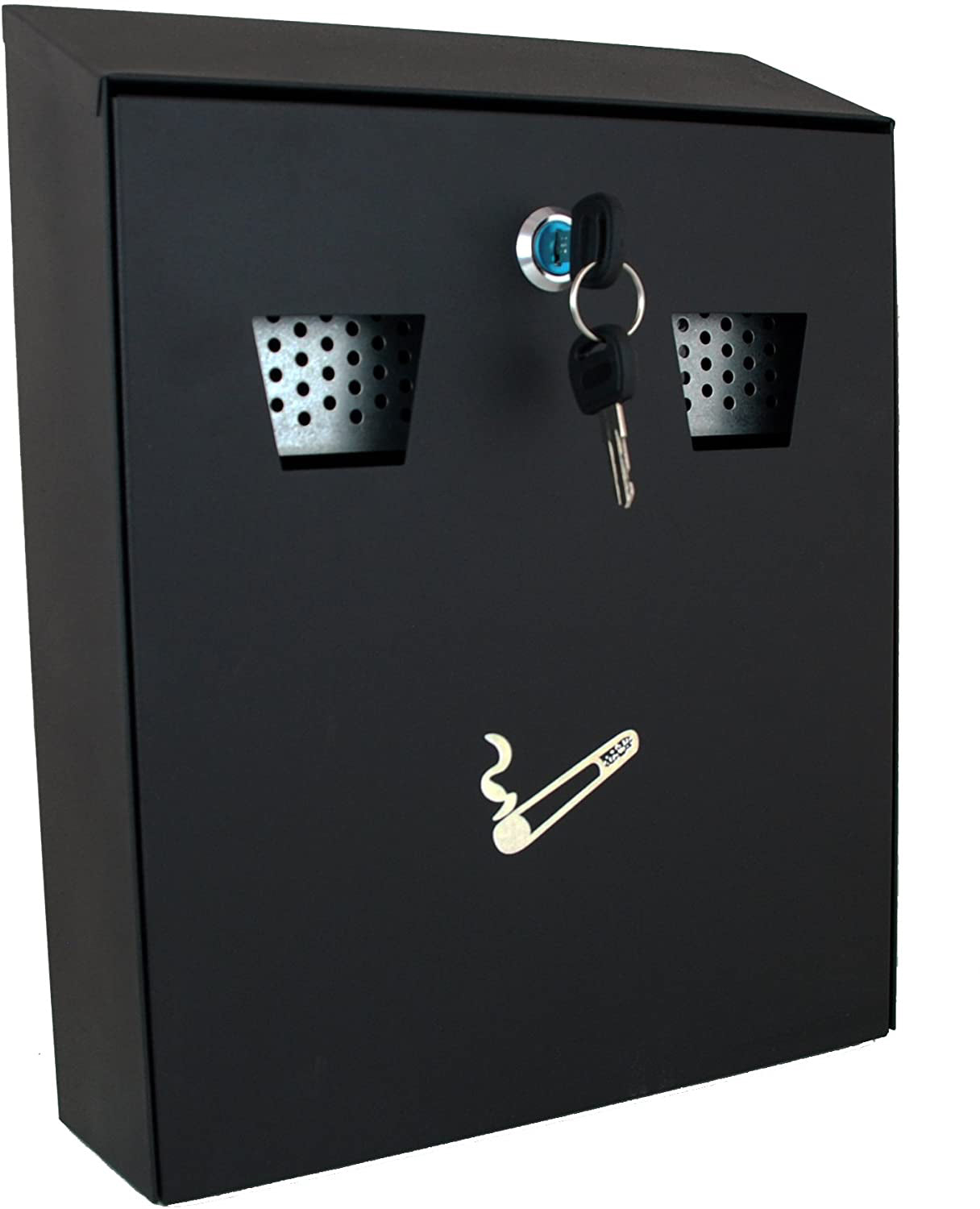 Buckingham Wall Mounted Outdoor Cigarette Bin, Ashtray , Ash Bin, Pubs , Clubs, Office, Home , Luminous Cigarette Motif, Smoking, Lockable, Premium Quality -, Black,