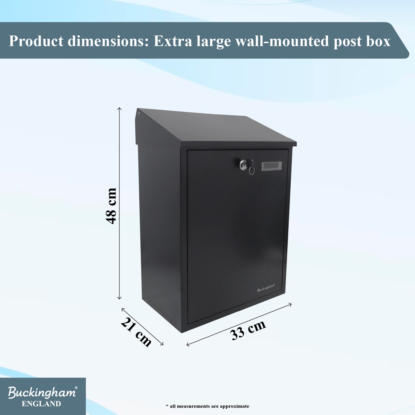 Buckingham Wall Mounted and Lockable Mail Steel Post Boxes Black Finish