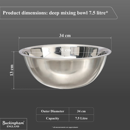 Buckingham Stainless Steel Deep Mixing Bowl 34 cm