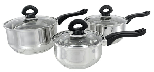 Buckingham Induction Stainless Steel Saucepan Set with Glass Lids, 3 Piece