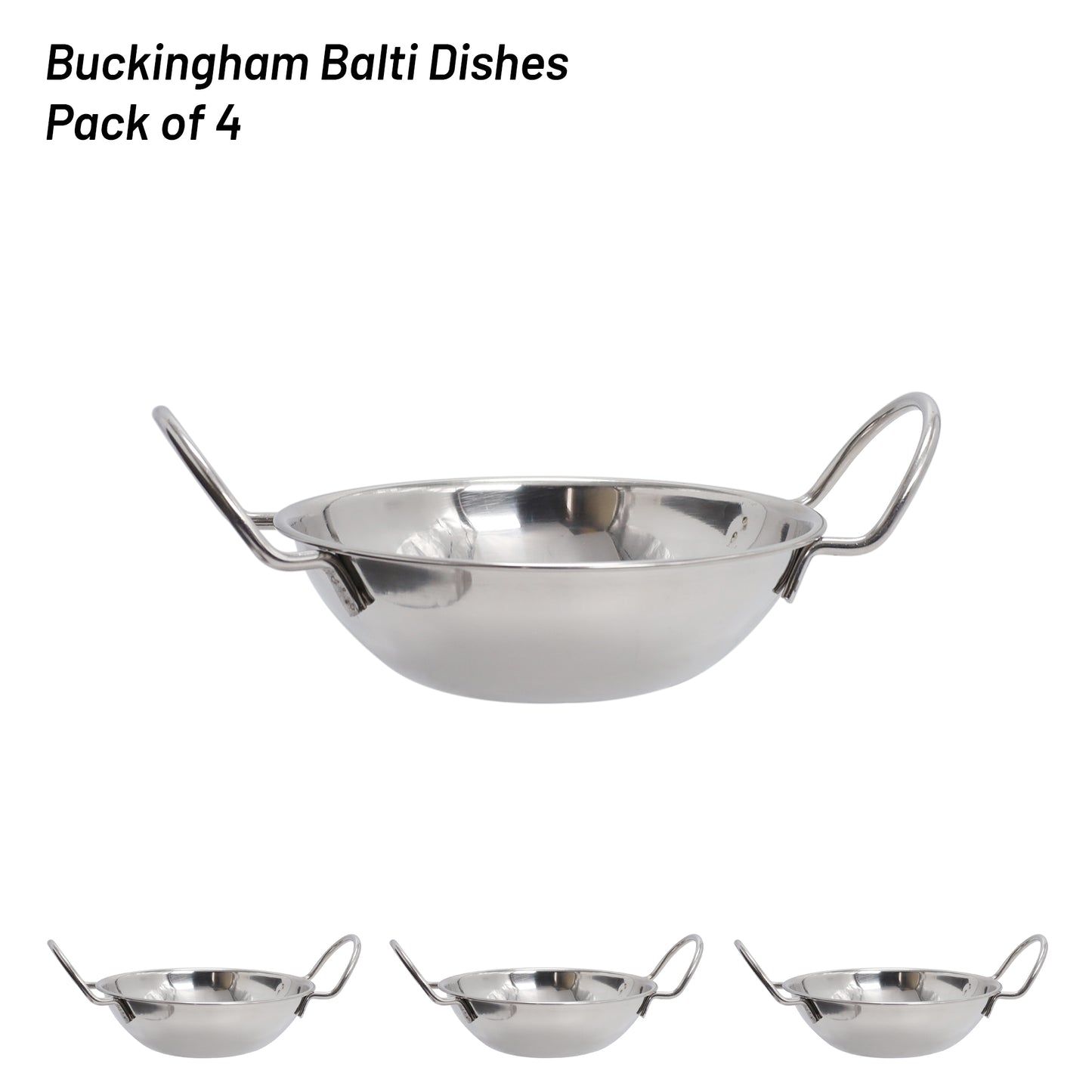 Buckingham Pack of 4 Stainless Steel Balti Dishes 15 cm