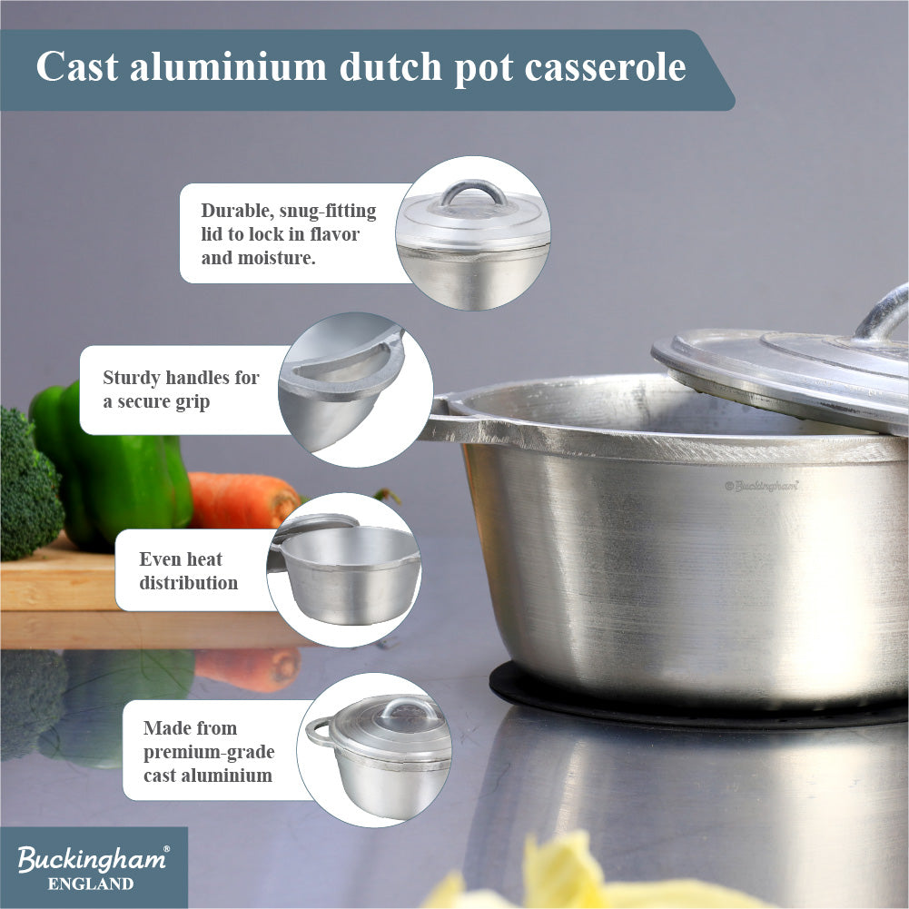 Buckingham Dutch Oven Pot Cast Aluminum Casserole Dish with Lid