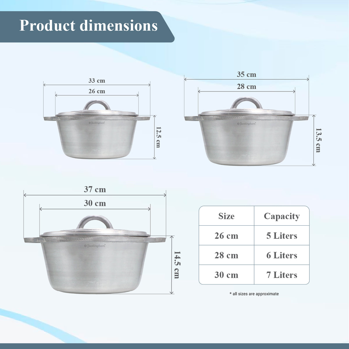 Buckingham Aluminium Set of 3 Dutch Pots Casseroles