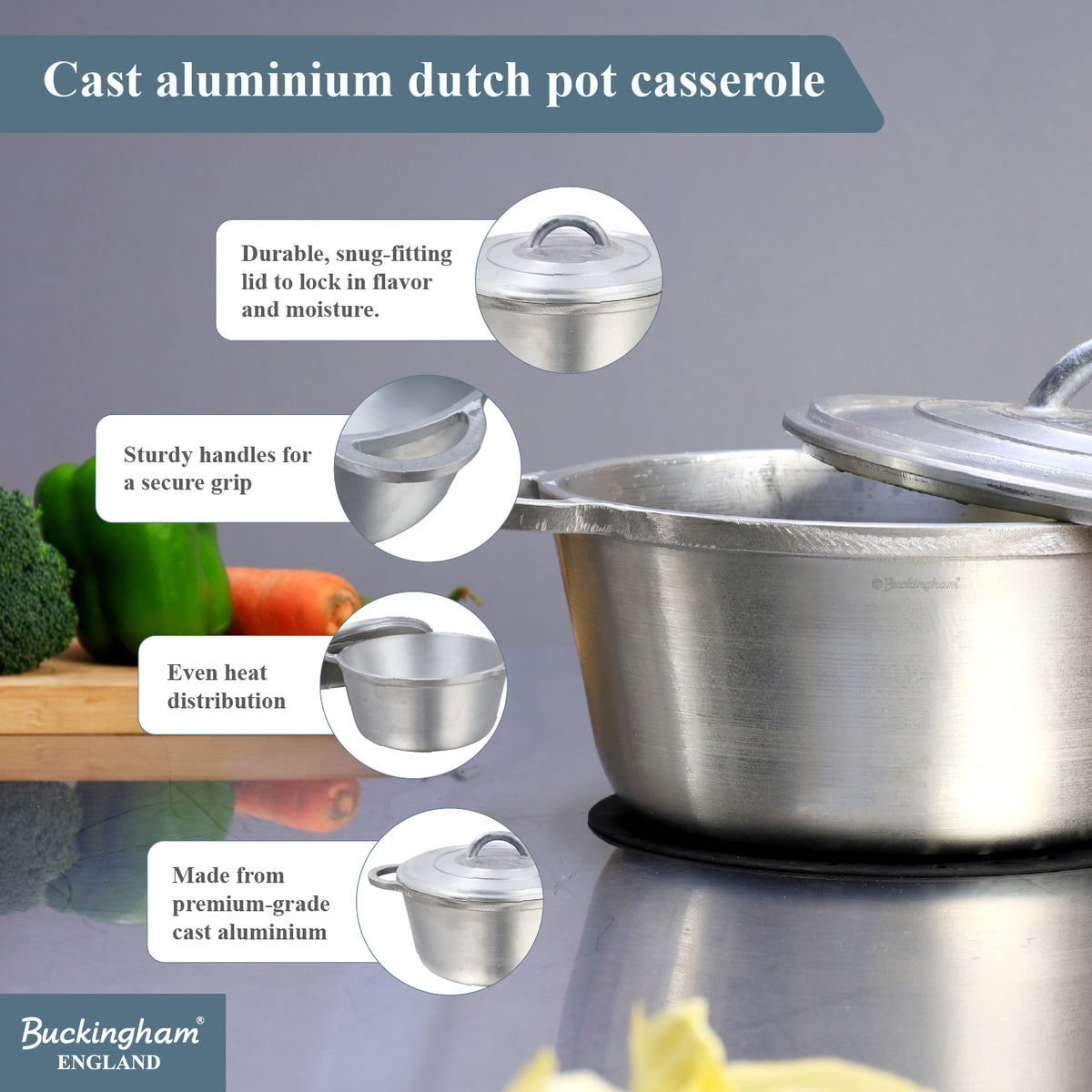 Buckingham Aluminium Set of 3 Dutch Pots Casseroles