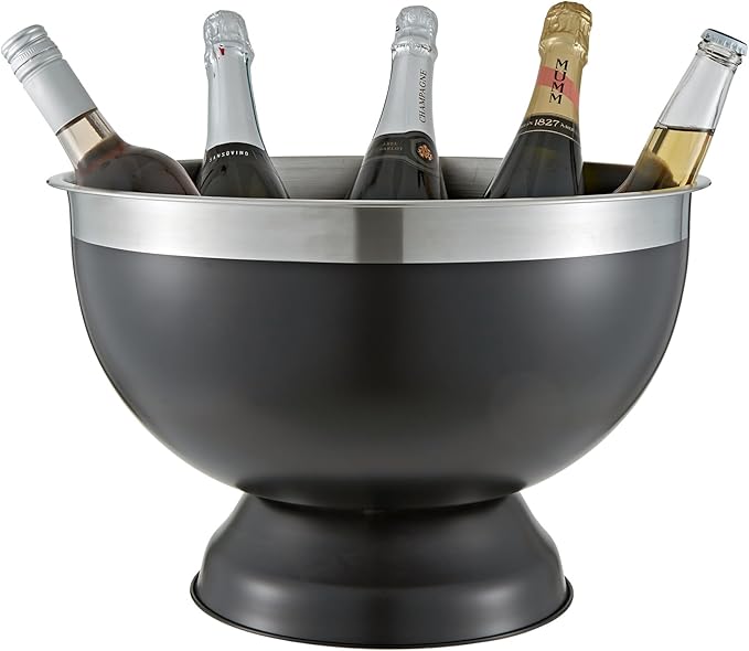 Buckingham Stainless Steel Champagne & Wine Cooler, Punch Bowl, ice Bucket 17.5 L / 40 cm (Black Finish)