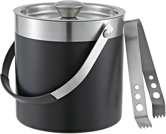 Buckingham Double Wall Stainless Steel Ice Bucket 2.3 L with Lid and Ice Tong for Home, Restaurant, BBQ, Clubs, Parties Premium Quality (Black Finish)