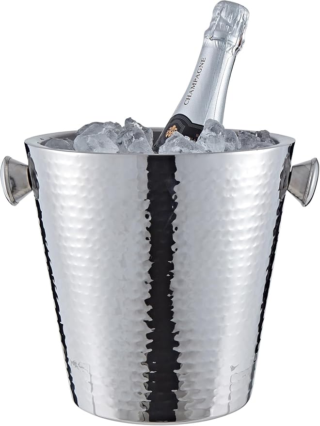 Buckingham Stainless Steel Double Wall Insulated Champagne/Wine Bottle Bucket 4.8 L, 22.5 cm (Hammered Effect)