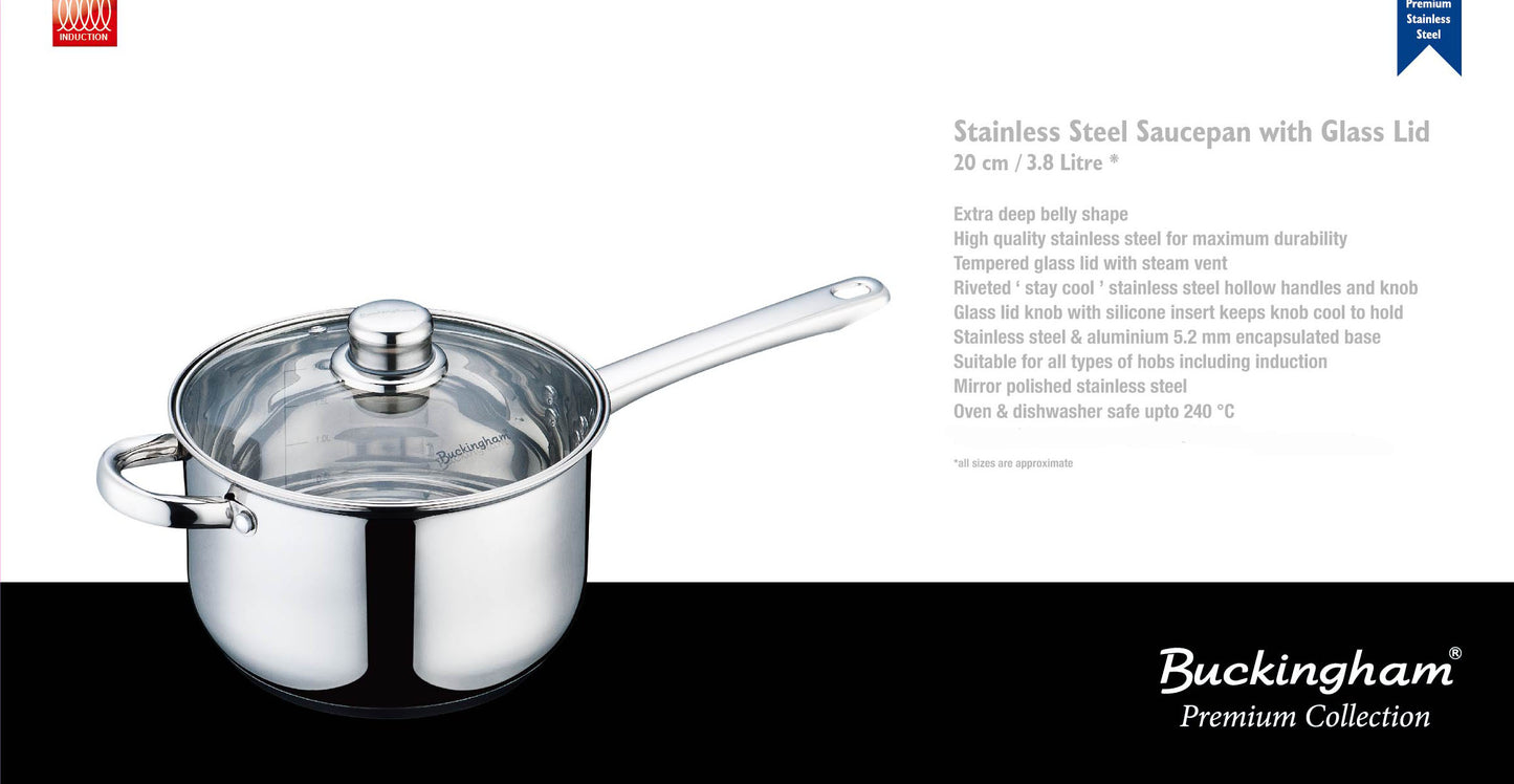 Buckingham Premium Induction Stainless Steel  Saucepan 20 cm/ 3.8 L