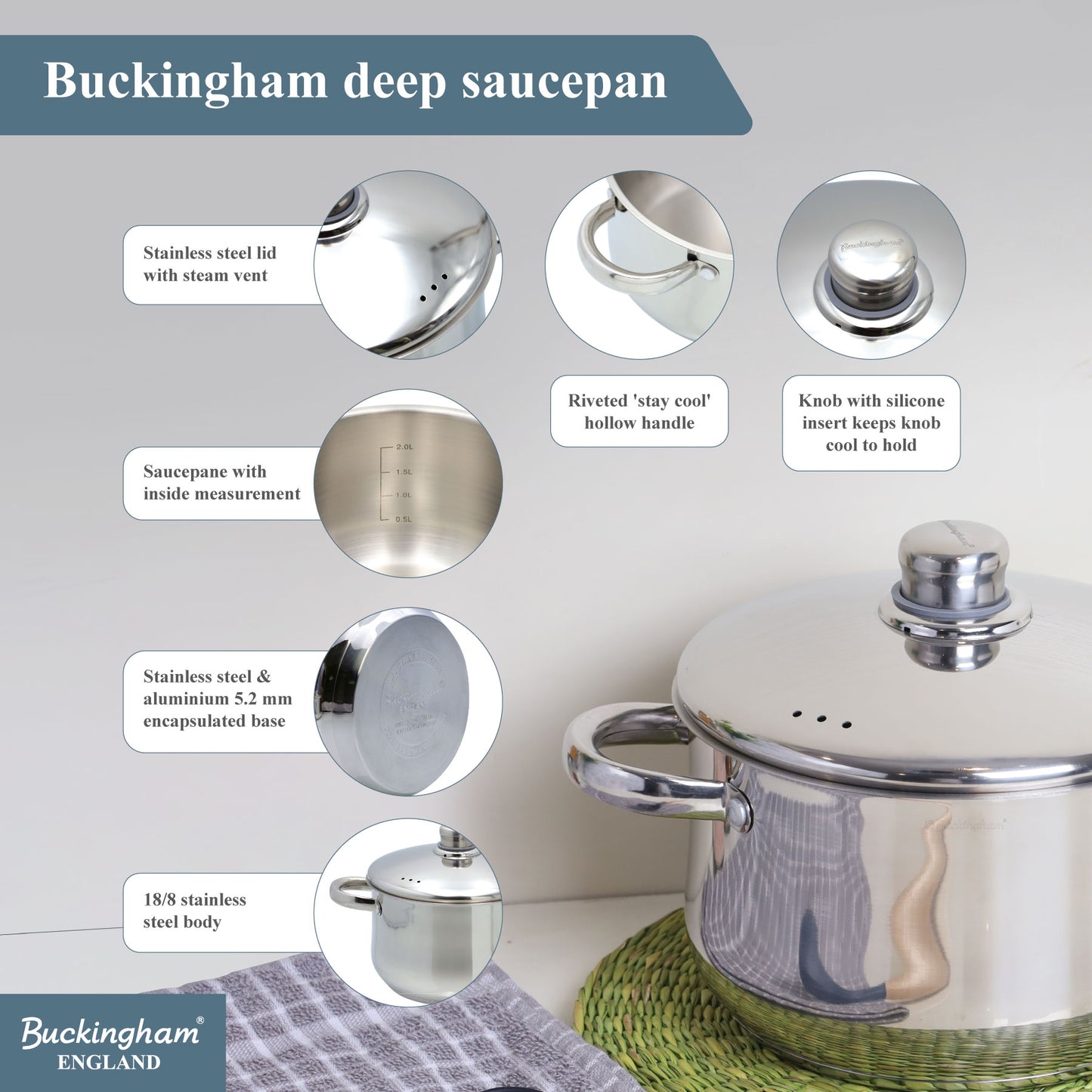 Buckingham Premium Stainless Steel Sauce Pan with Lid
