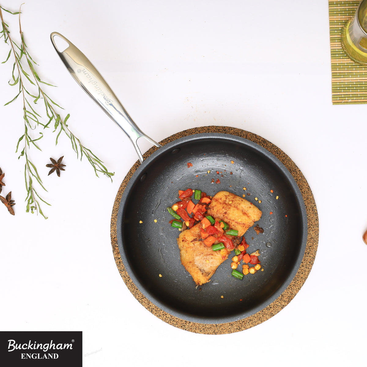 Buckingham Tri-Ply 18/8 SS Set of 2 Frying Pans 20 & 28 cm, ultimate ILAG non-stick coating.