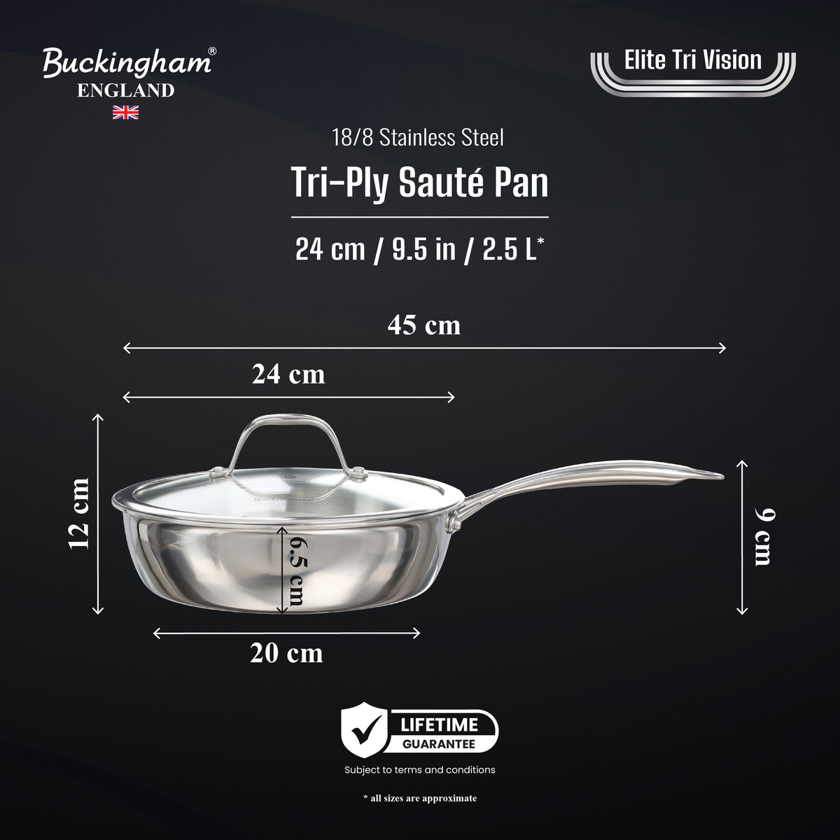 Buckingham Elite Tri-ply 18/8 Stainless Steel Sauté Pan