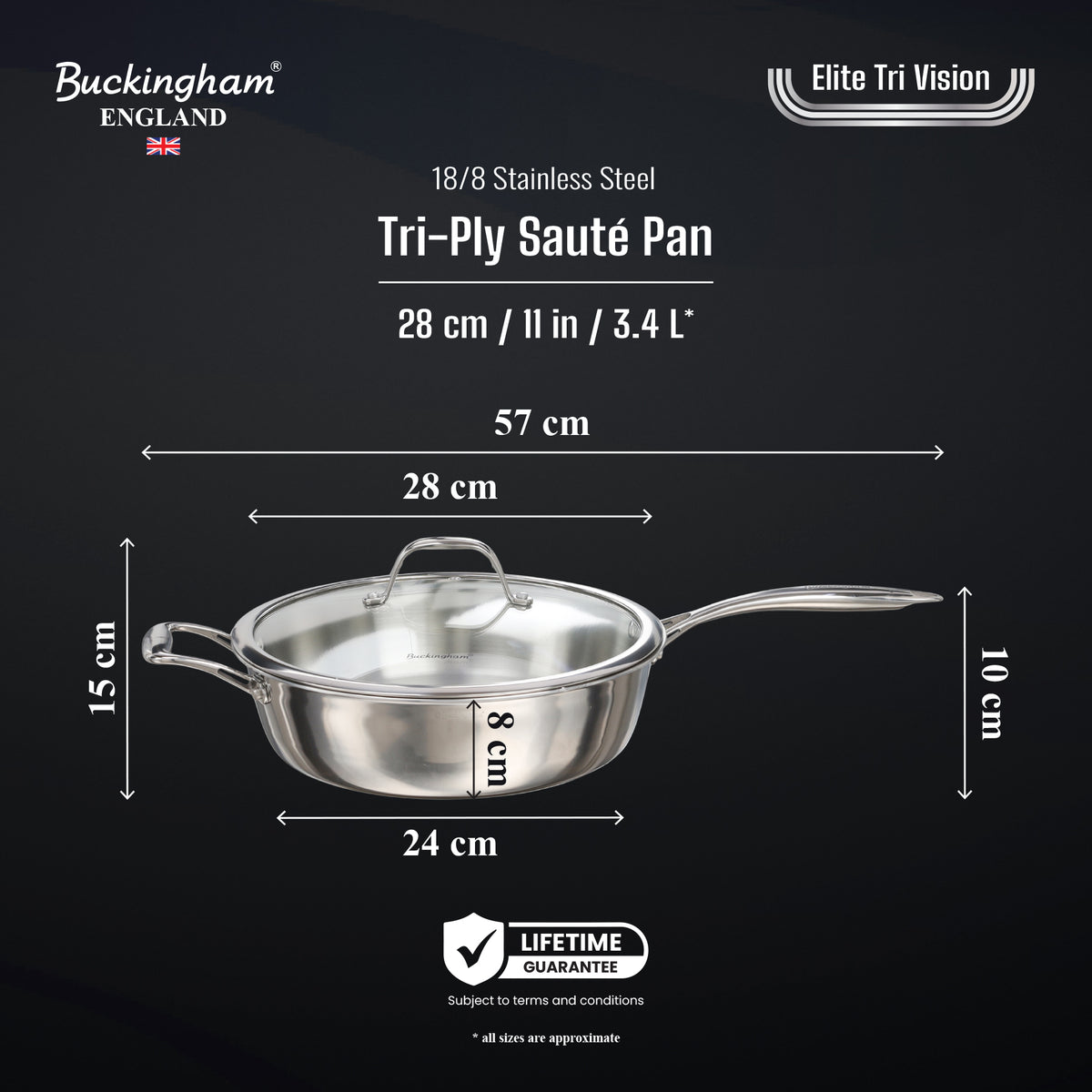 Buckingham Elite Tri-ply 18/8 Stainless Steel Sauté Pan