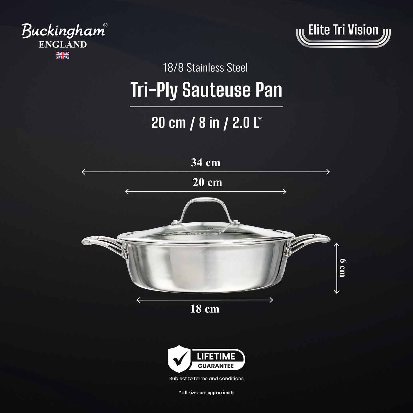 Buckingham Elite Tri 18/8 Stainless Steel Sauteuse Pan