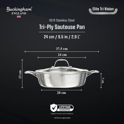 Buckingham Elite Tri 18/8 Stainless Steel Sauteuse Pan