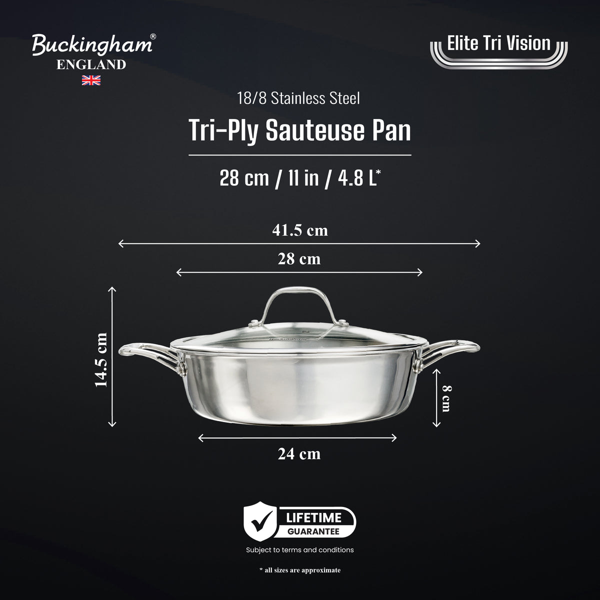 Buckingham Elite Tri 18/8 Stainless Steel Sauteuse Pan