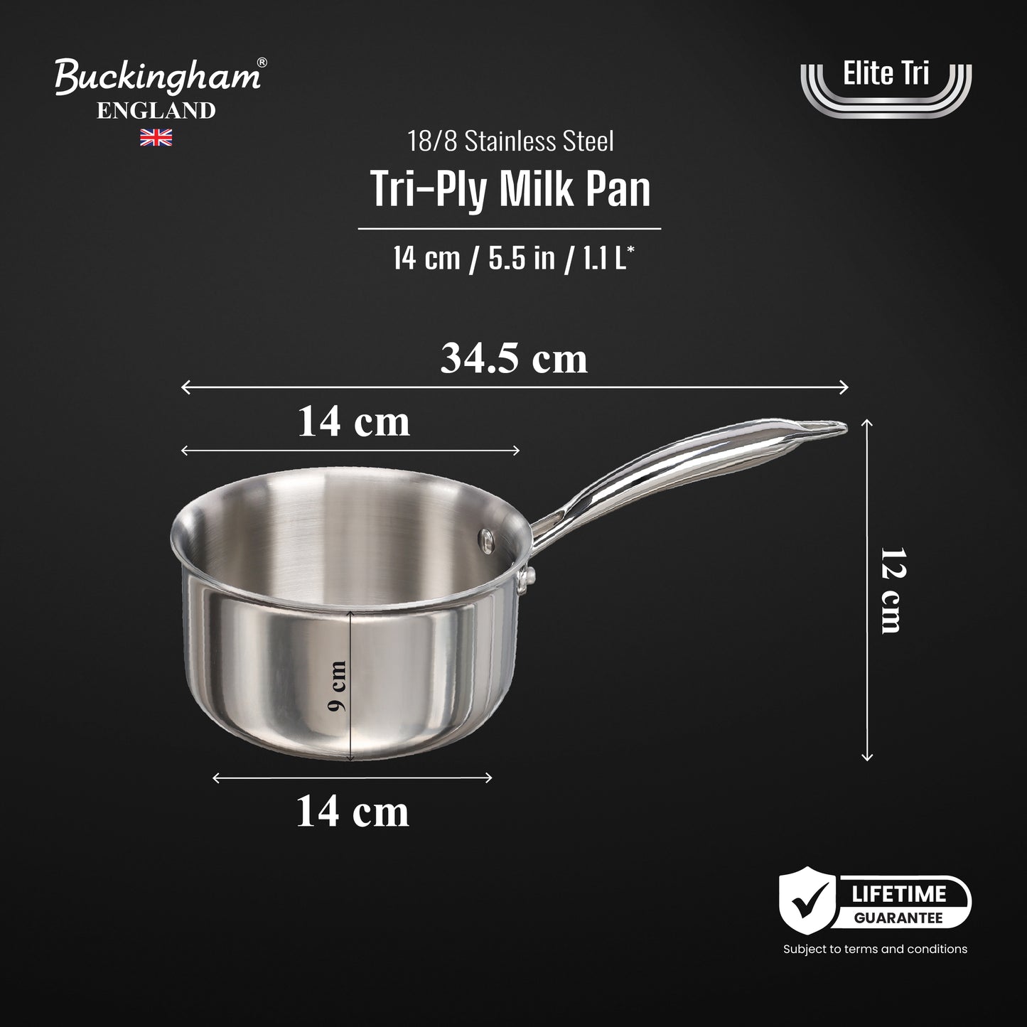 Buckingham Tri-Ply 18/8 Stainless Steel Milk Pan 14 cm