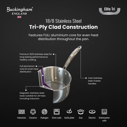 Buckingham Tri-Ply 18/8 Stainless Steel Milk Pan 14 cm