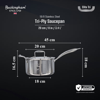 Buckingham Elite Tri 18/8 Stainless Steel Deep Saucepan with Helper Handle  20 cm